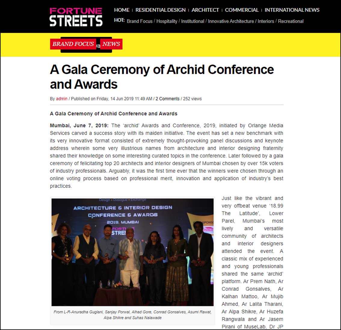 A Gala Ceremony of Archid conference and awards, Fortune streets- June 2019